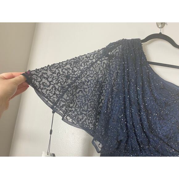 ADRIANNA PAPELL DRESS 16 NAVY BLUE MOTHER OF BRIDE FALL WEDDING GUEST GOWN LONG - Picture 8 of 13